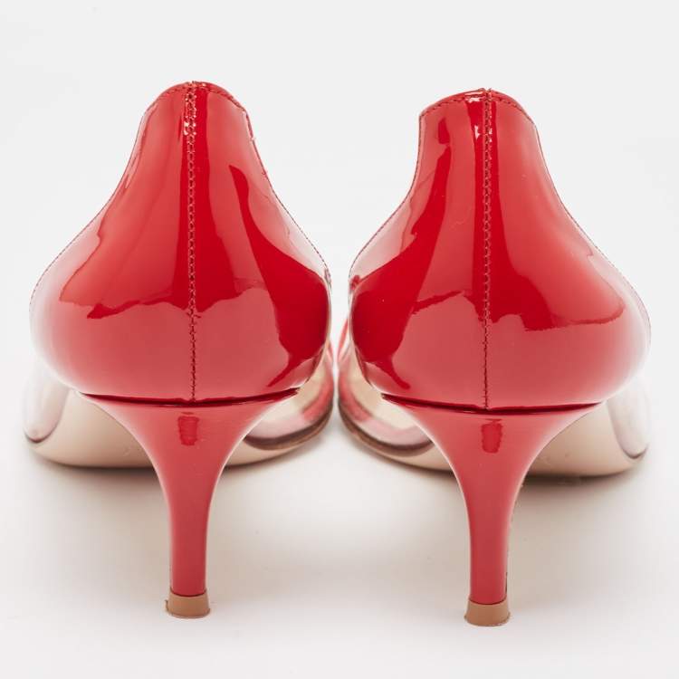 Pre Owned Gianvito Rossi Red Patent Leather and PVC Plexi Pumps Size 38