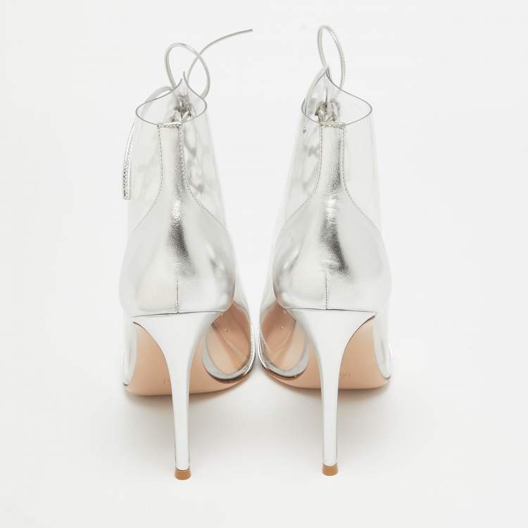Pre Owned Gianvito Rossi Silver Leather and PVC Icon Ankle Booties Size 40.5