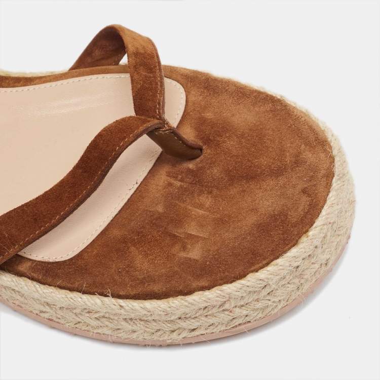 Pre Owned Gianvito Rossi Brown Suede Ankle Tie Espadrille Sandals Size 38.5