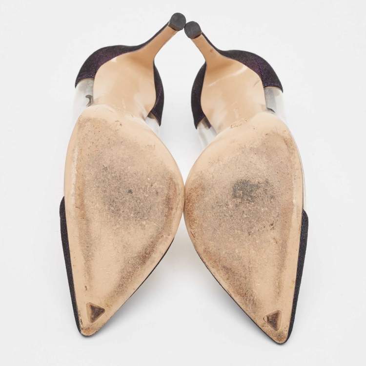 Pre Owned Gianvito Rossi Metallic Two Tone Laminated Suede and PVC Plexi Pumps Size 34