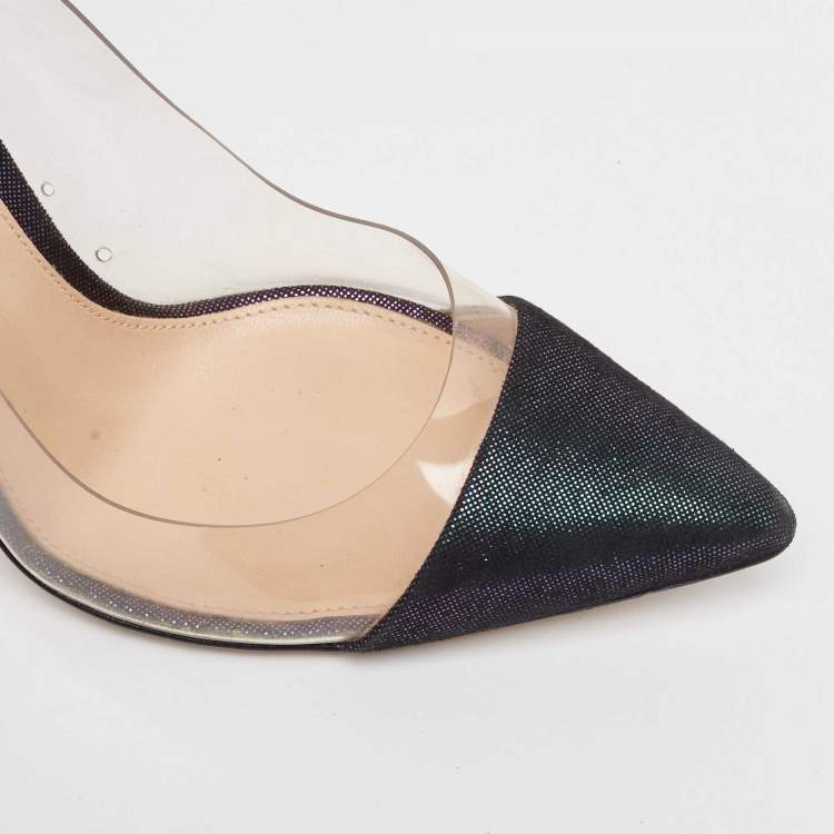 Pre Owned Gianvito Rossi Metallic Two Tone Laminated Suede and PVC Plexi Pumps Size 34