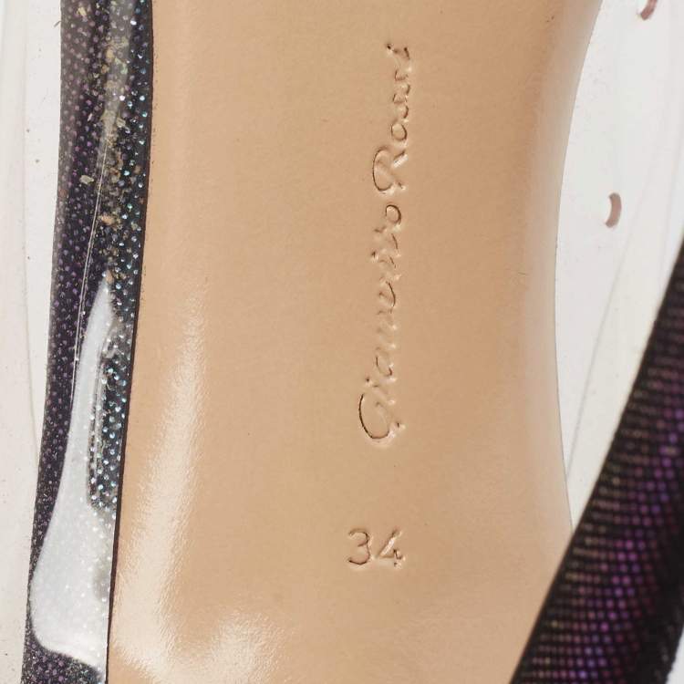 Pre Owned Gianvito Rossi Metallic Two Tone Laminated Suede and PVC Plexi Pumps Size 34