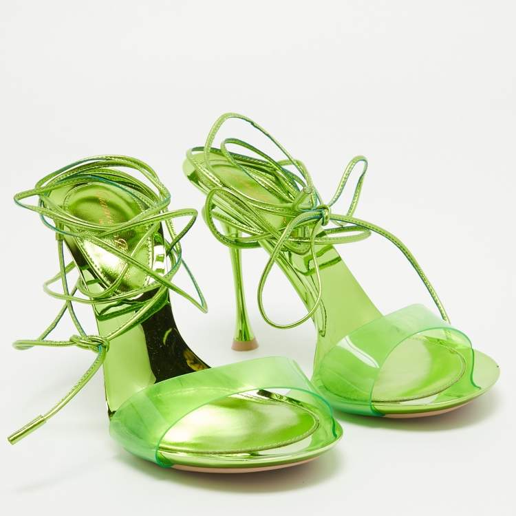 Pre Owned Gianvito Rossi Green PVC and Leather Spice Ankle Tie Sandals Size 37