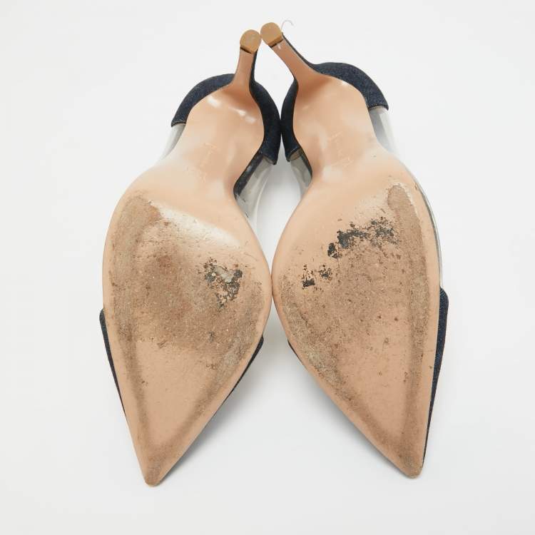 Pre Owned Gianvito Rossi Blue Denim and PVC Plexi Pumps Size 38.5