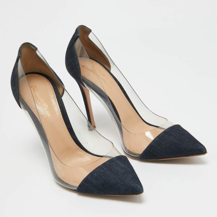 Pre Owned Gianvito Rossi Blue Denim and PVC Plexi Pumps Size 38.5