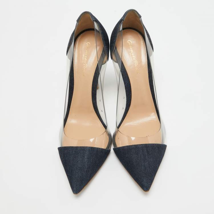 Pre Owned Gianvito Rossi Blue Denim and PVC Plexi Pumps Size 38.5