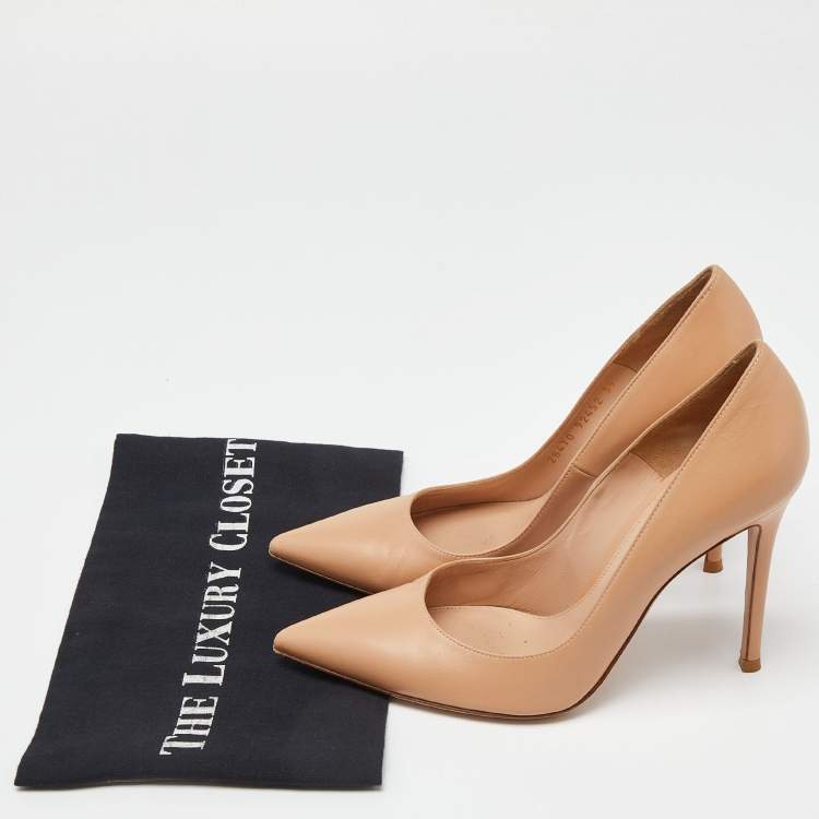 Pre Owned Gianvito Rossi Beige Leather Gianvito 105 Pointed Toe Pumps Size 39