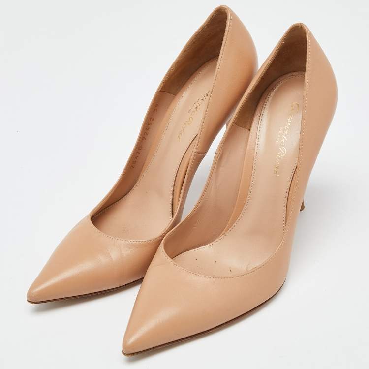 Pre Owned Gianvito Rossi Beige Leather Gianvito 105 Pointed Toe Pumps Size 39