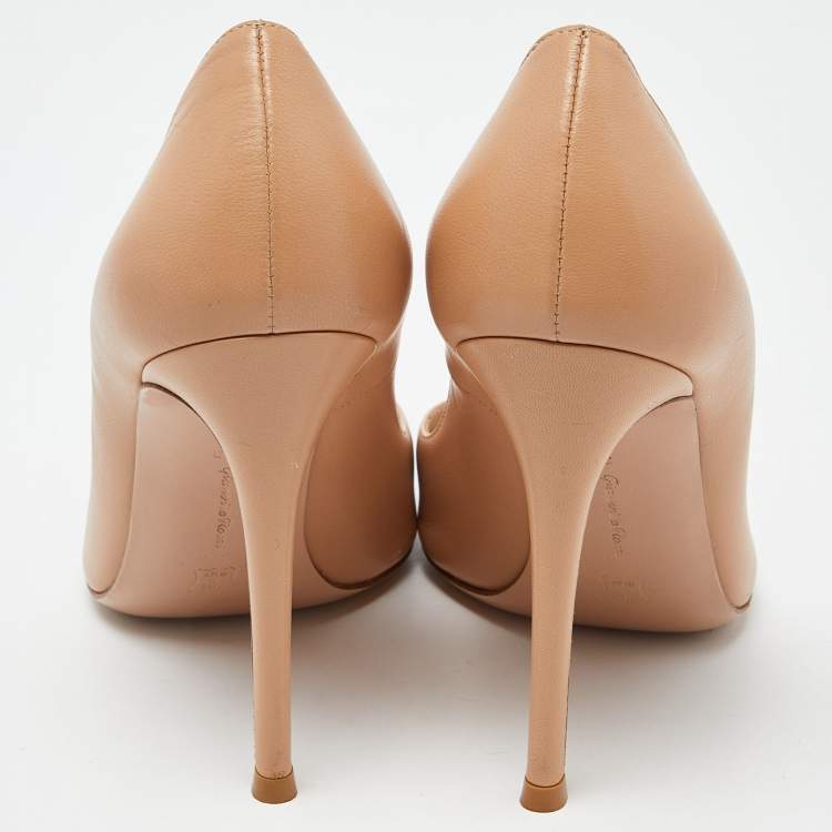 Pre Owned Gianvito Rossi Beige Leather Gianvito 105 Pointed Toe Pumps Size 39