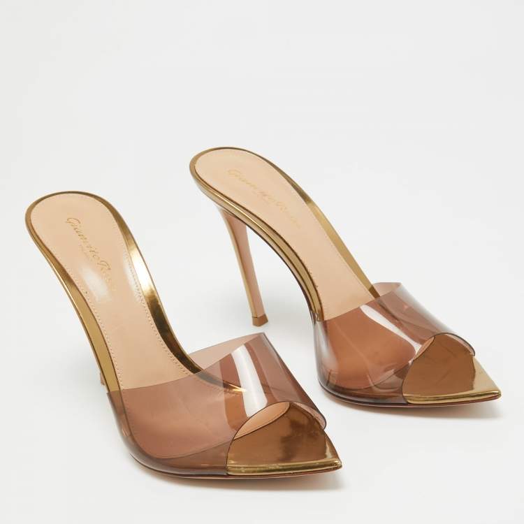 Pre Owned Gianvito Rossi Brown PVC Elle Open Toe Sandals Size 38.5