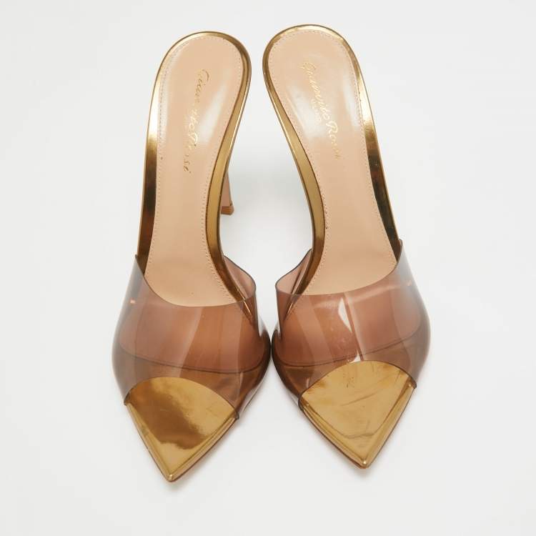 Pre Owned Gianvito Rossi Brown PVC Elle Open Toe Sandals Size 38.5