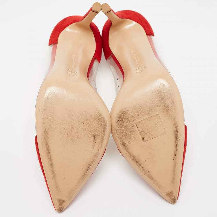Pre Owned Gianvito Rossi Red Suede and PVC Gianvito 105 Pumps Size 38