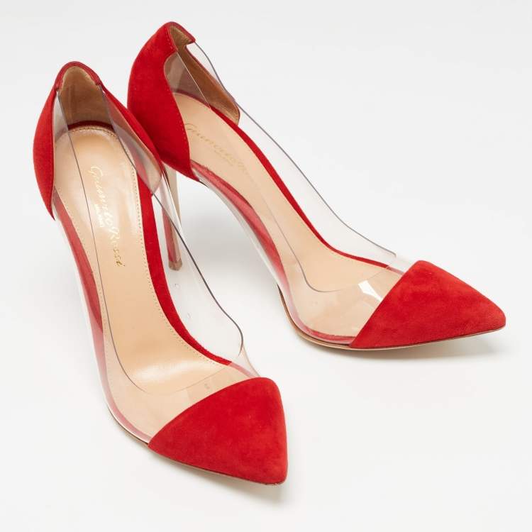 Pre Owned Gianvito Rossi Red Suede and PVC Gianvito 105 Pumps Size 38