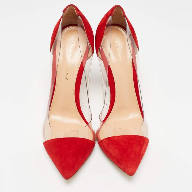 Pre Owned Gianvito Rossi Red Suede and PVC Gianvito 105 Pumps Size 38