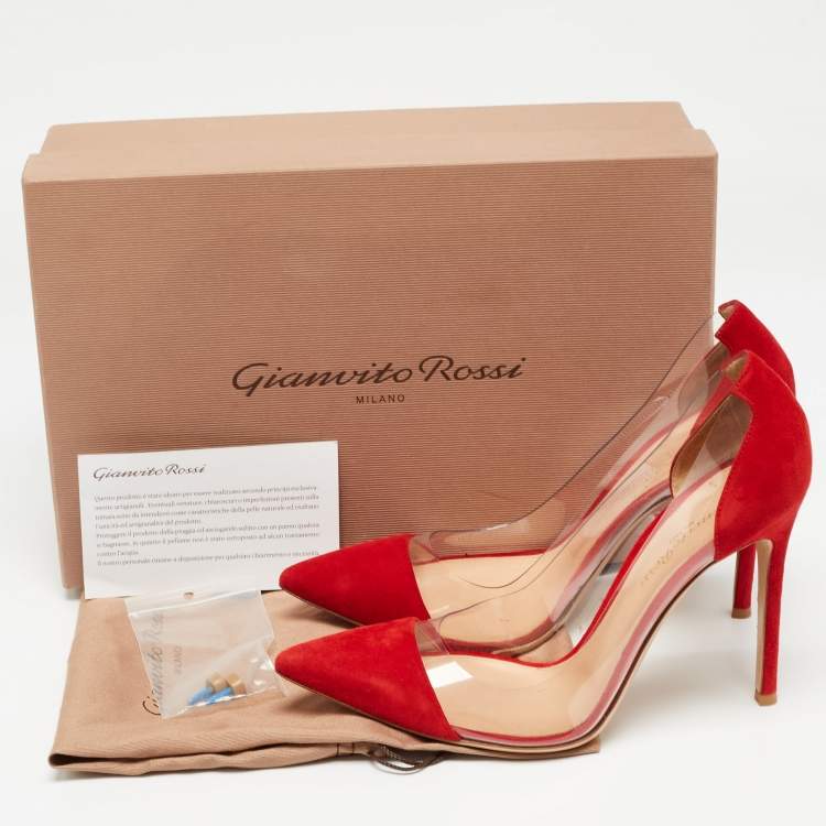Pre Owned Gianvito Rossi Red Suede and PVC Gianvito 105 Pumps Size 38