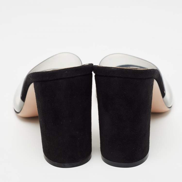 Pre Owned Gianvito Rossi Black PVC and Suede Slide Sandals Size 37.5