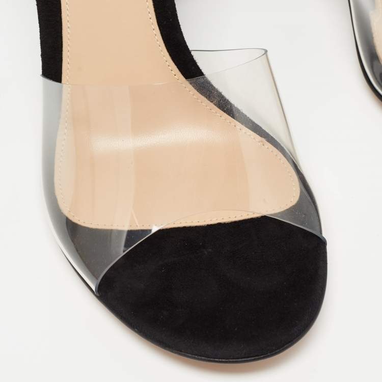 Pre Owned Gianvito Rossi Black PVC and Suede Slide Sandals Size 37.5