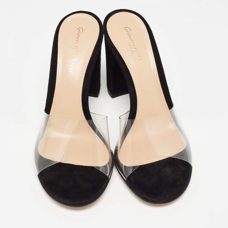 Pre Owned Gianvito Rossi Black PVC and Suede Slide Sandals Size 37.5