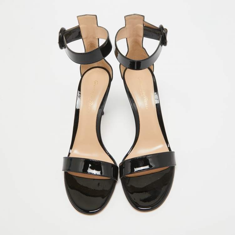 Pre Owned Gianvito Rossi Black Patent Leather Ankle Strap Sandals Size 37