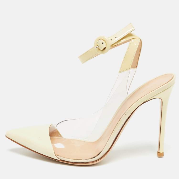 Pre Owned Gianvito Rossi Cream Patent and PVC Slingback Pumps Size 39.5  
