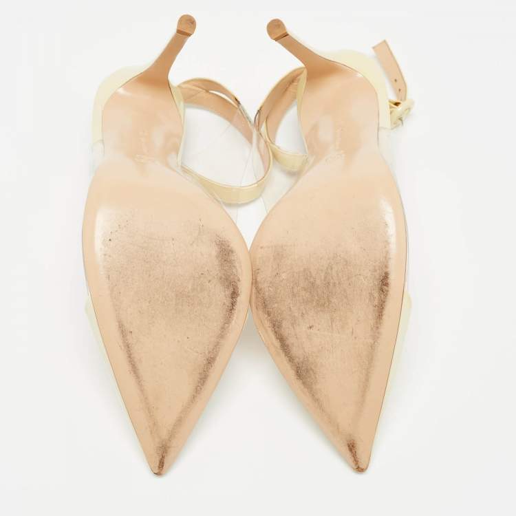 Pre Owned Gianvito Rossi Cream Patent and PVC Slingback Pumps Size 39.5  