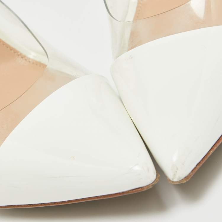 Pre Owned Gianvito Rossi White Patent Leather and  PVC Plexi Pumps Size 41