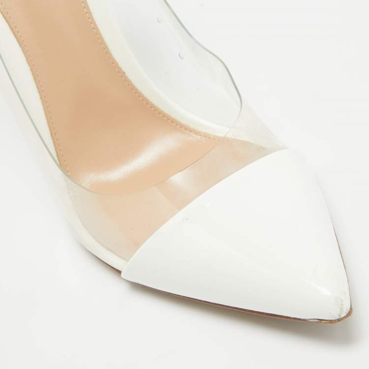 Pre Owned Gianvito Rossi White Patent Leather and  PVC Plexi Pumps Size 41