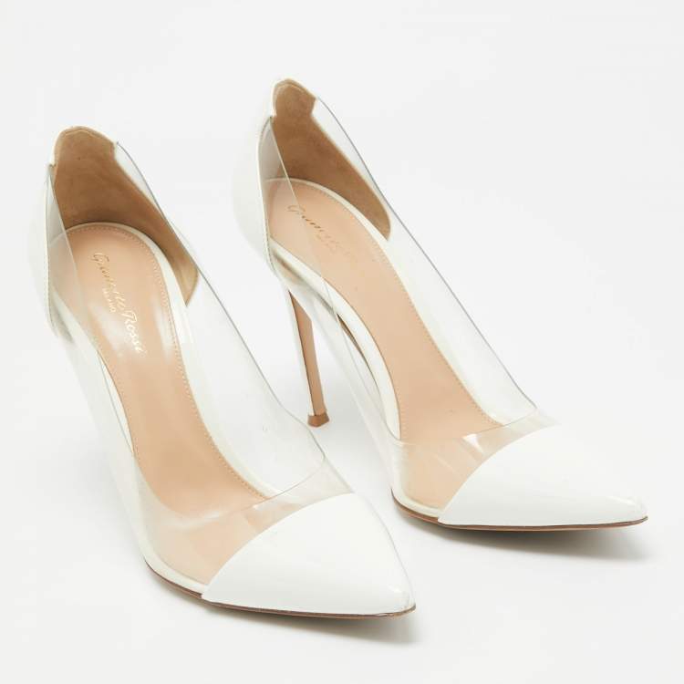 Pre Owned Gianvito Rossi White Patent Leather and  PVC Plexi Pumps Size 41