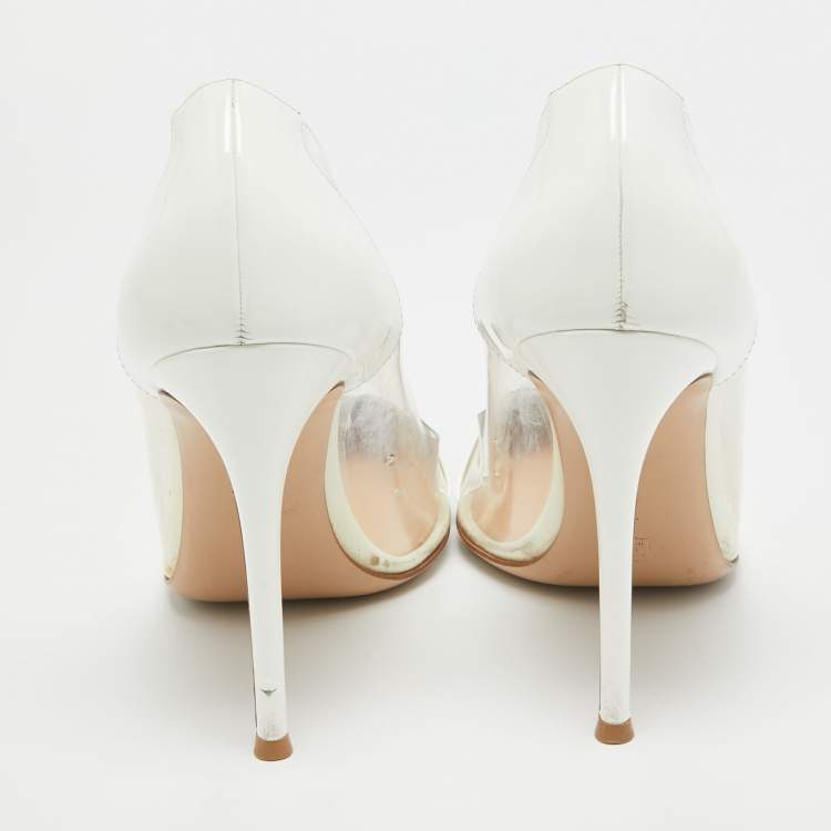 Pre Owned Gianvito Rossi White Patent Leather and  PVC Plexi Pumps Size 41