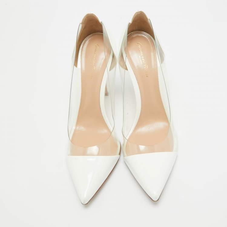 Pre Owned Gianvito Rossi White Patent Leather and  PVC Plexi Pumps Size 41