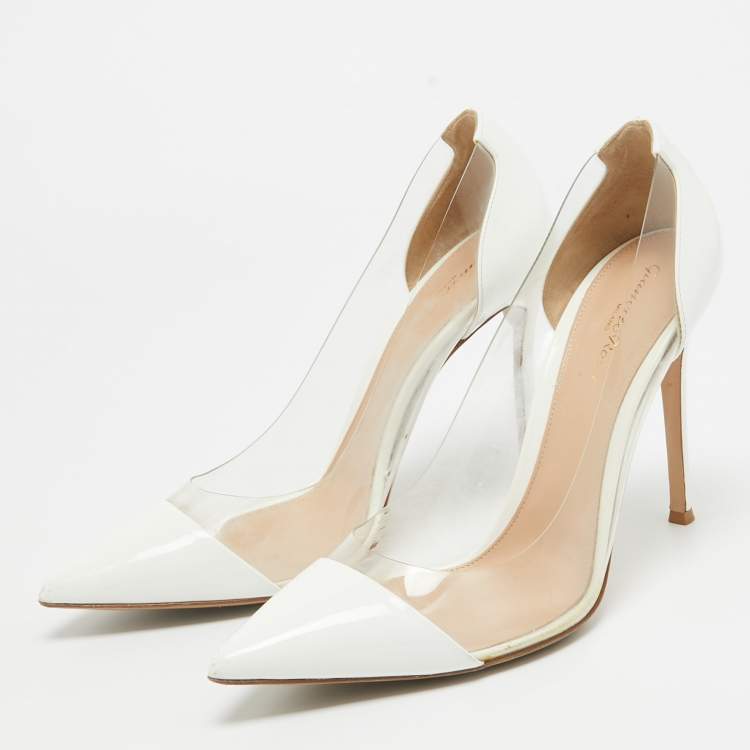 Pre Owned Gianvito Rossi White Patent Leather and  PVC Plexi Pumps Size 41