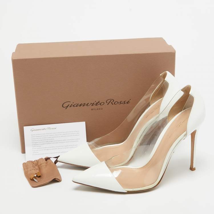 Pre Owned Gianvito Rossi White Patent Leather and  PVC Plexi Pumps Size 41