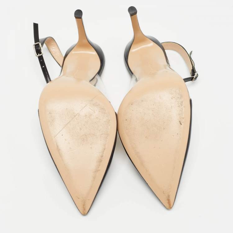 Pre Owned Gianvito Rossi Black Leather and PVC Slingback Pumps Size 39