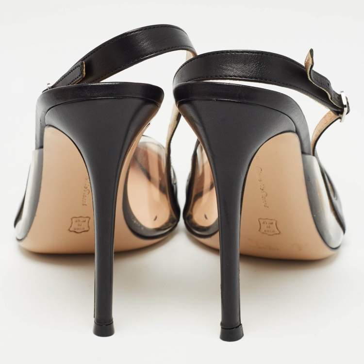 Pre Owned Gianvito Rossi Black Leather and PVC Slingback Pumps Size 39