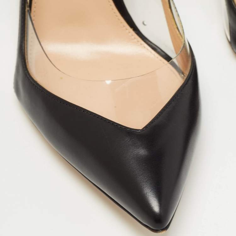 Pre Owned Gianvito Rossi Black Leather and PVC Slingback Pumps Size 39