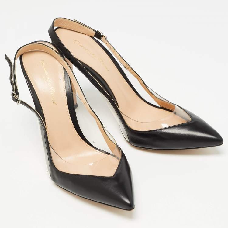 Pre Owned Gianvito Rossi Black Leather and PVC Slingback Pumps Size 39