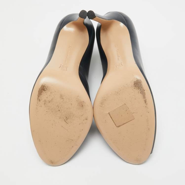 Pre Owned Gianvito Rossi Navy Blue Leather Vamp Booties Size 38.5