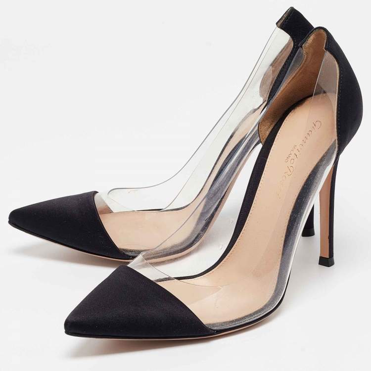 Pre Owned Gianvito Rossi Black Satin Plexi Pumps Size 37