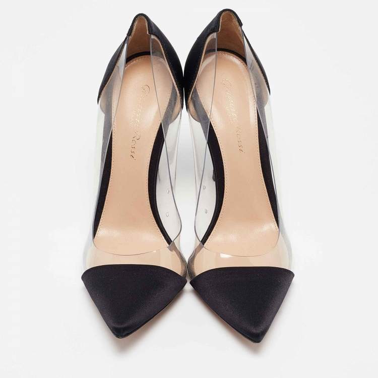 Pre Owned Gianvito Rossi Black Satin Plexi Pumps Size 37