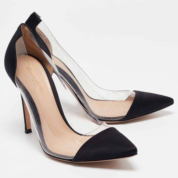 Pre Owned Gianvito Rossi Black Satin Plexi Pumps Size 37