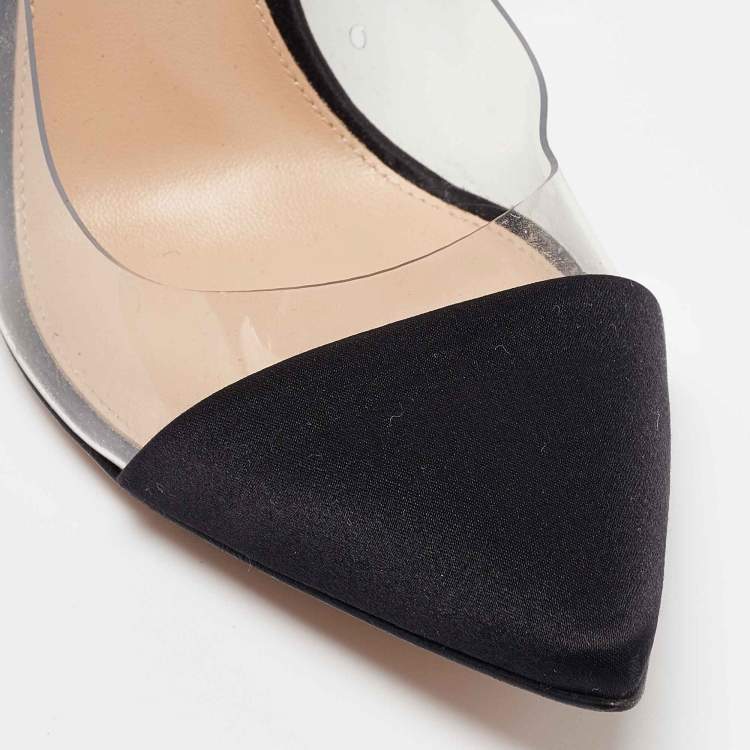 Pre Owned Gianvito Rossi Black Satin Plexi Pumps Size 37