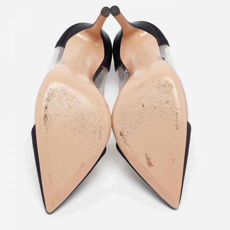 Pre Owned Gianvito Rossi Black Satin Plexi Pumps Size 37