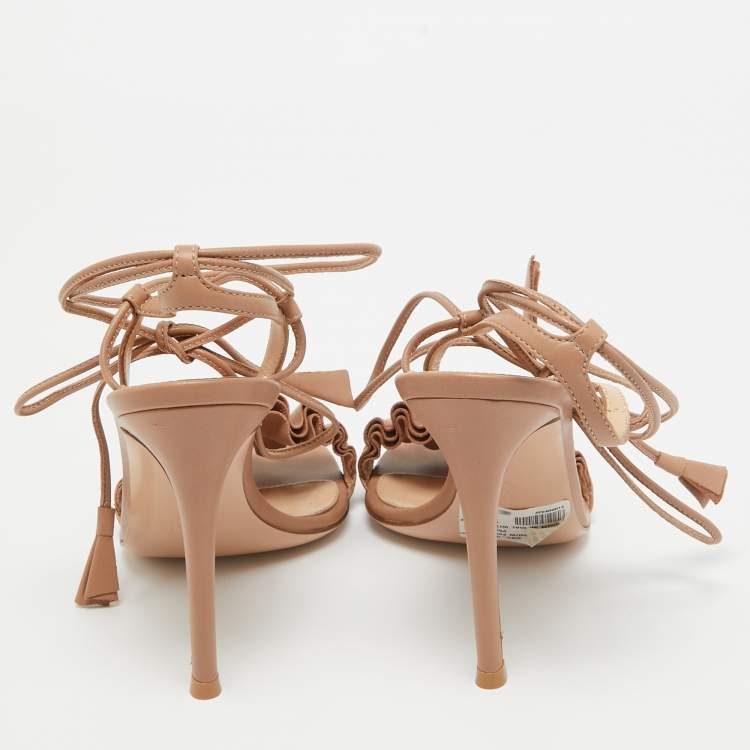 Pre Owned Gianvito Rossi Beige Leather Ankle Strap Sandals Size 35.5