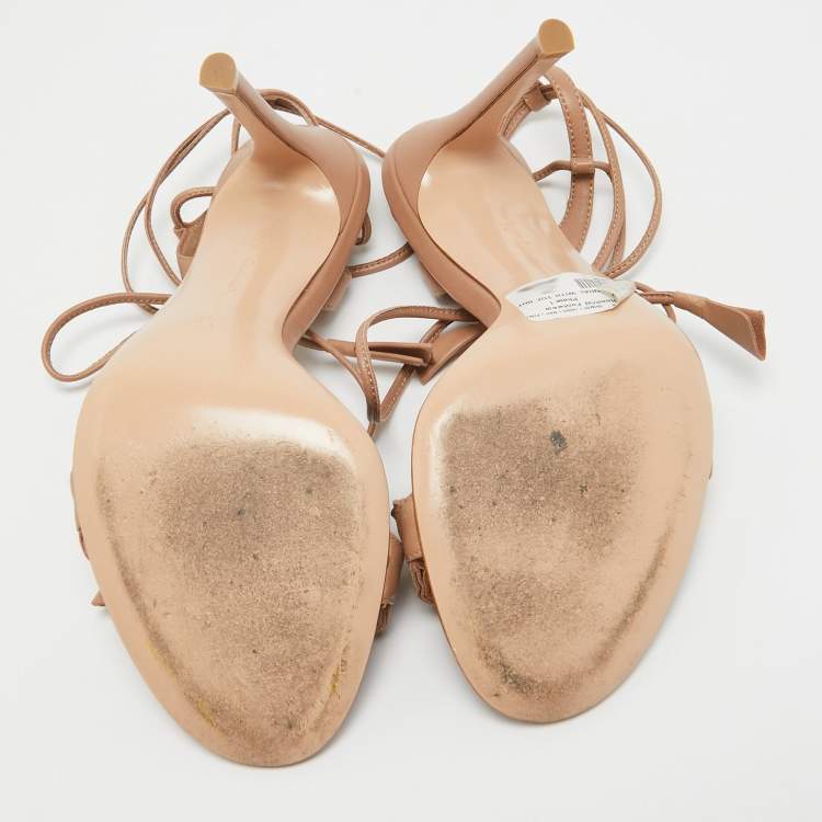 Pre Owned Gianvito Rossi Beige Leather Ankle Strap Sandals Size 35.5