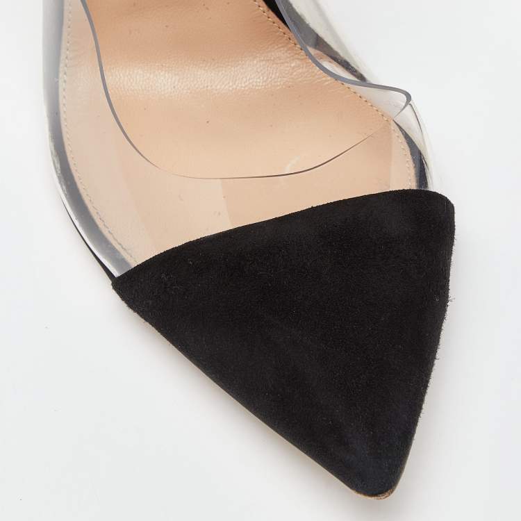 Pre Owned Gianvito Rossi Black Suede and PVC Anise  Cap-Toe Pumps Size 39