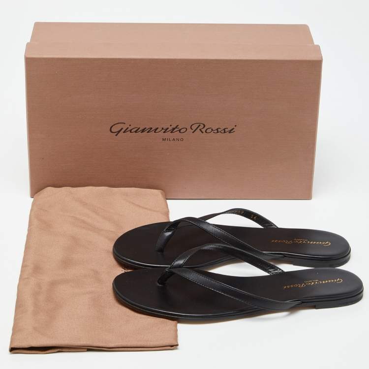 Pre Owned Gianvito Rossi Black Leather Thong Flats Slides Size 36