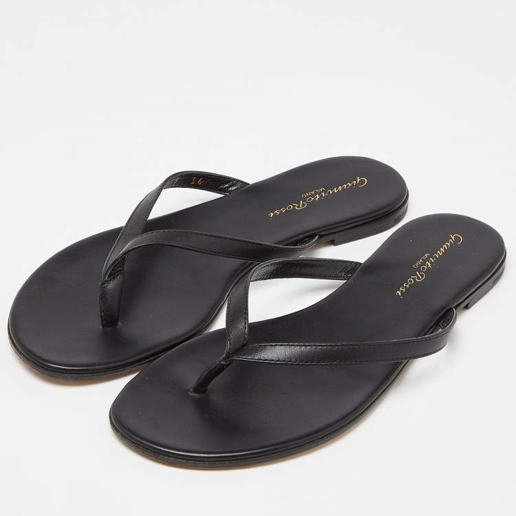 Pre Owned Gianvito Rossi Black Leather Thong Flats Slides Size 36