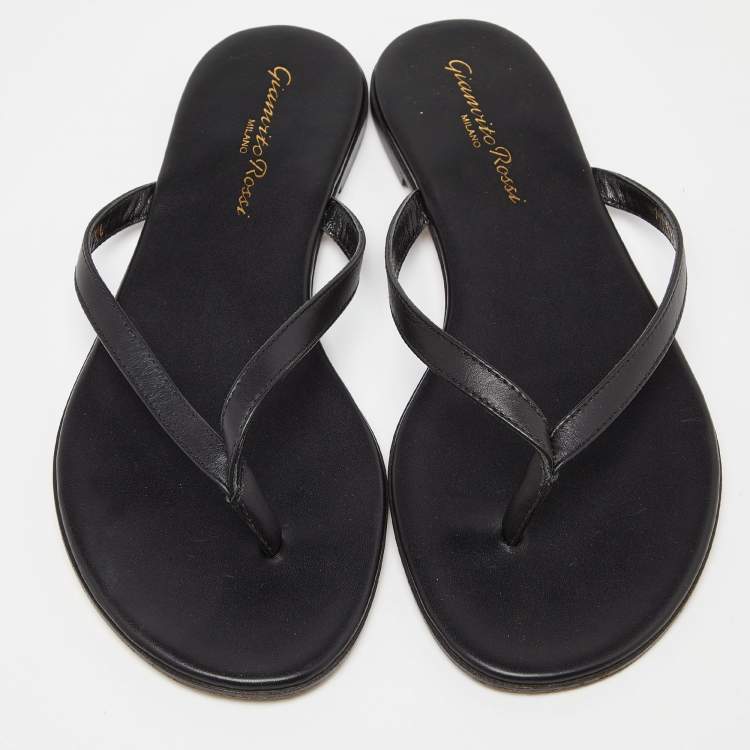 Pre Owned Gianvito Rossi Black Leather Thong Flats Slides Size 36