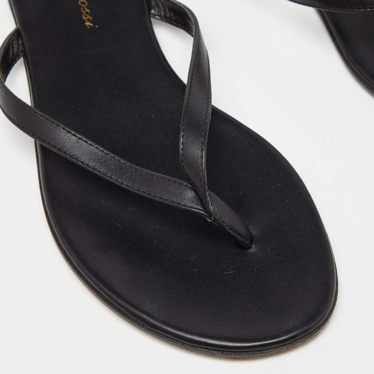 Pre Owned Gianvito Rossi Black Leather Thong Flats Slides Size 36