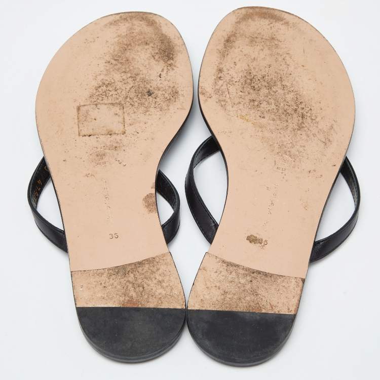 Pre Owned Gianvito Rossi Black Leather Thong Flats Slides Size 36